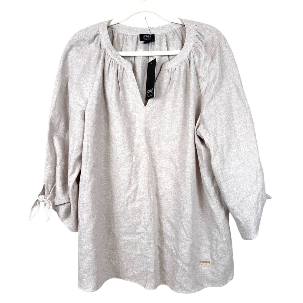 Jones New York Womens L Beige Linen Viscose 3/4 Sleeve Blouse NWT